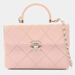 Pre Owned Chanel Matelasse Top Handle Shoulder Bag Leather Pink