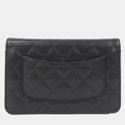 Pre Owned Chanel Timeless Classic Line Black Calf Leather Chain  Wallet
