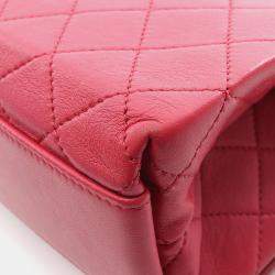 Pre Owned Chanel Matelasse Top Handle Shoulder Bag In Lambskin Leather Red