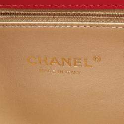 Pre Owned Chanel Matelasse Top Handle Shoulder Bag In Lambskin Leather Red