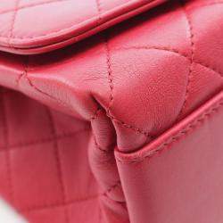 Pre Owned Chanel Matelasse Top Handle Shoulder Bag In Lambskin Leather Red