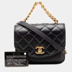 Pre Owned حقيبة كتف شانيل كوكو مارك جلد ثلاثي الألوان أسود، بحري، وسلسلة جلد كافيار