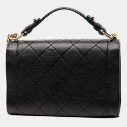 Pre Owned Chanel Matelasse Click Label Handbag Chain Shoulder Bag Black Leather