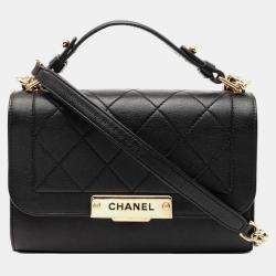 Pre Owned Chanel Matelasse Click Label Handbag Chain Shoulder Bag Black Leather