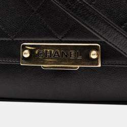 Pre Owned Chanel Matelasse Click Label Handbag Chain Shoulder Bag Black Leather