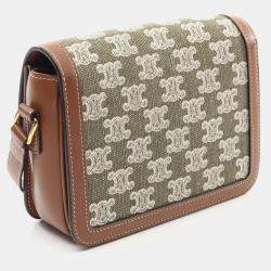 Pre Owned Celine Teen Triomphe Shoulder Bag Canvas Leather Khaki Brown