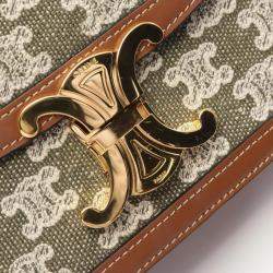 Pre Owned Celine Teen Triomphe Shoulder Bag Canvas Leather Khaki Brown