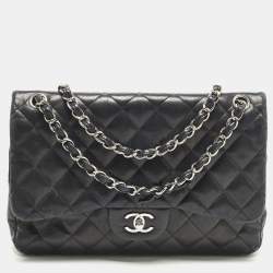 Pre Owned Chanel Classic Double Flap Jumbo Black Quilted Leather Bag