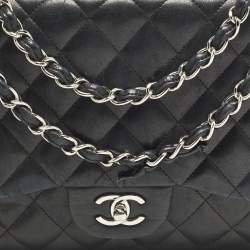 Pre Owned Chanel Classic Double Flap Jumbo Black Quilted Leather Bag