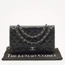 Pre Owned Chanel Classic Double Flap Jumbo Black Quilted Leather Bag