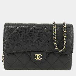 مملوكة مسبقًا Chanel Black Classic Caviar Flap Wallet on Chain