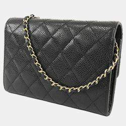 مملوكة مسبقًا Chanel Black Classic Caviar Flap Wallet on Chain