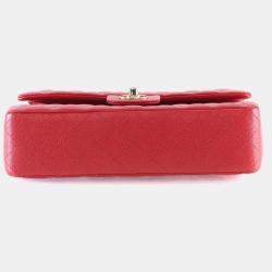 Pre Owned Chanel Medium Red Caviar Classic Double Flap Bag