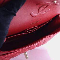 Pre Owned Chanel Medium Red Caviar Classic Double Flap Bag
