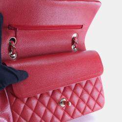 Pre Owned Chanel Medium Red Caviar Classic Double Flap Bag