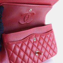 Pre Owned Chanel Medium Red Caviar Classic Double Flap Bag