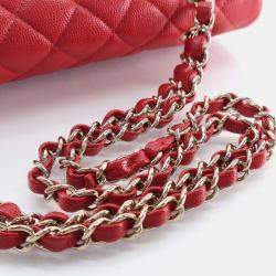 Pre Owned Chanel Medium Red Caviar Classic Double Flap Bag