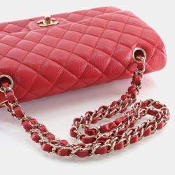 Pre Owned Chanel Medium Red Caviar Classic Double Flap Bag