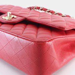 Pre Owned Chanel Medium Red Caviar Classic Double Flap Bag