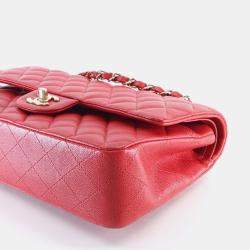 Pre Owned Chanel Medium Red Caviar Classic Double Flap Bag