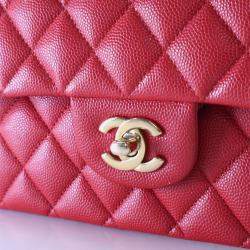 Pre Owned Chanel Medium Red Caviar Classic Double Flap Bag