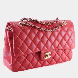 Pre Owned Chanel Medium Red Caviar Classic Double Flap Bag