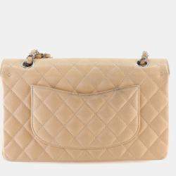 Pre Owned Chanel Medium Beige Caviar Classic Double Flap Bag