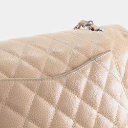 Pre Owned Chanel Medium Beige Caviar Classic Double Flap Bag