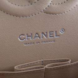 Pre Owned Chanel Medium Beige Caviar Classic Double Flap Bag