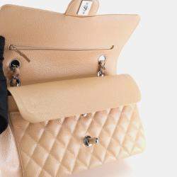 Pre Owned Chanel Medium Beige Caviar Classic Double Flap Bag