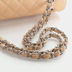 Pre Owned Chanel Medium Beige Caviar Classic Double Flap Bag