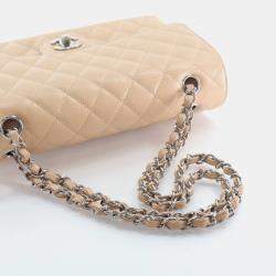 Pre Owned Chanel Medium Beige Caviar Classic Double Flap Bag