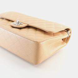 Pre Owned Chanel Medium Beige Caviar Classic Double Flap Bag