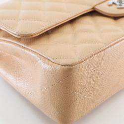 Pre Owned Chanel Medium Beige Caviar Classic Double Flap Bag
