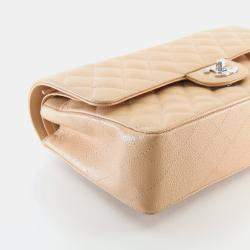 Pre Owned Chanel Medium Beige Caviar Classic Double Flap Bag