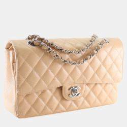 Pre Owned Chanel Medium Beige Caviar Classic Double Flap Bag