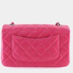 Pre Owned Chanel Mini Pink Lambskin Rectangular Classic Flap Bag