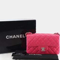 Pre Owned Chanel Mini Pink Lambskin Rectangular Classic Flap Bag