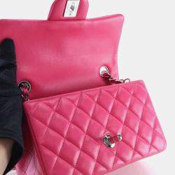 Pre Owned Chanel Mini Pink Lambskin Rectangular Classic Flap Bag