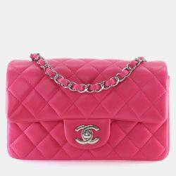 Pre Owned Chanel Mini Pink Lambskin Rectangular Classic Flap Bag