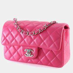 Pre Owned Chanel Mini Pink Lambskin Rectangular Classic Flap Bag