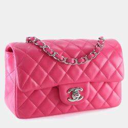 Pre Owned Chanel Mini Pink Lambskin Rectangular Classic Flap Bag