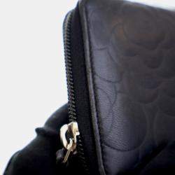 Pre Owned Chanel Black Lambskin Camellia Zip Around Long Wallet
