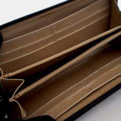 Pre Owned Chanel Black Lambskin Camellia Zip Around Long Wallet