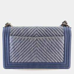 مملوكة مسبقًا حقيبة شانيل بوي تشيفرون دينيم أزرق كبير