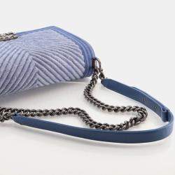 مملوكة مسبقًا حقيبة شانيل بوي تشيفرون دينيم أزرق كبير