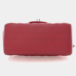 Pre Owned Chanel Mini Pink Lambskin Chevron Square Classic Flap Bag