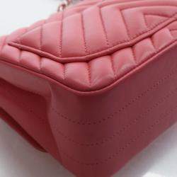Pre Owned Chanel Mini Pink Lambskin Chevron Square Classic Flap Bag