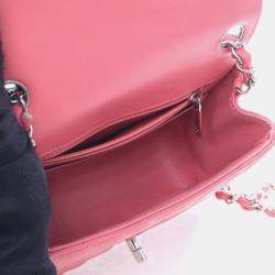 Pre Owned Chanel Mini Pink Lambskin Chevron Square Classic Flap Bag
