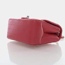Pre Owned Chanel Mini Pink Lambskin Chevron Square Classic Flap Bag